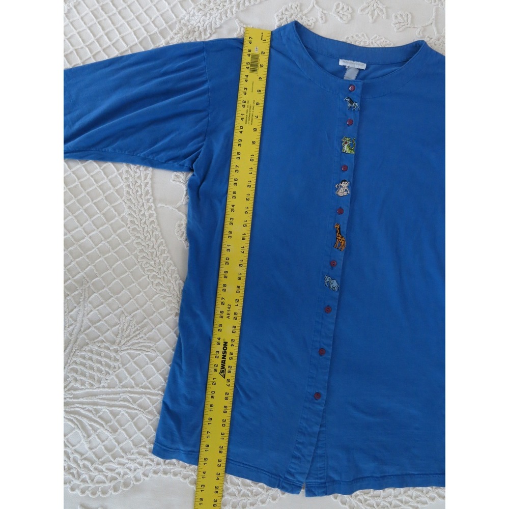 Vintage Maidenform Blue Button Front Nightgown African Animal Embroidered Large - Picture 5 of 7
